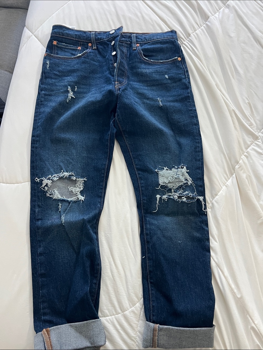 Levi's Dark Blue Distressed Ankle Jeans
